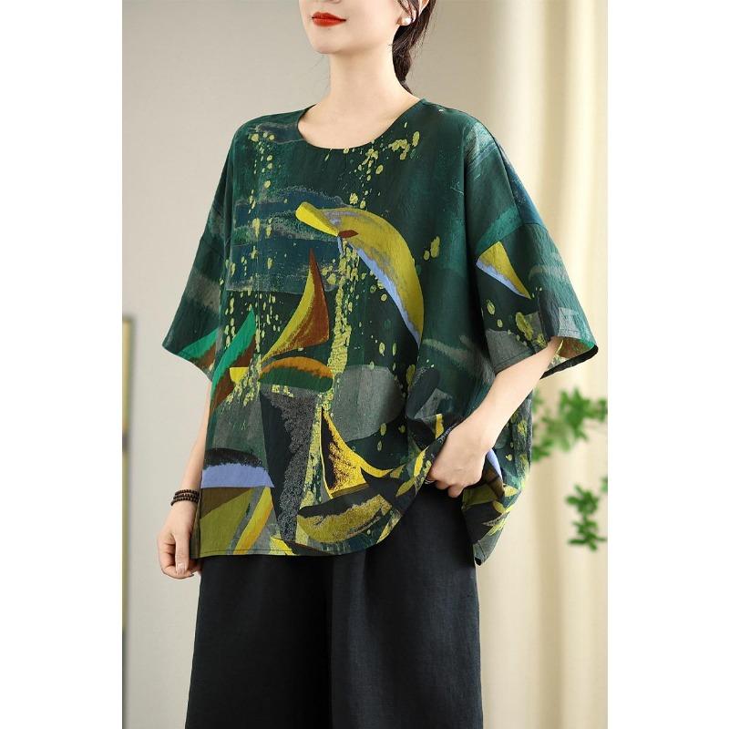 DIMANAF Plus Size New T-Shirt Women Shirts Flower Print Loose Casual O-Neck Lady Tops Tees Blouse Oversize Summer