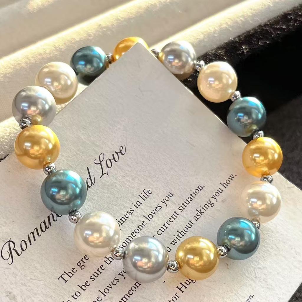 Retro Strong Light Round High Quality Artificial Crystal Pearl Morandi Color Bracelet Bracelet.