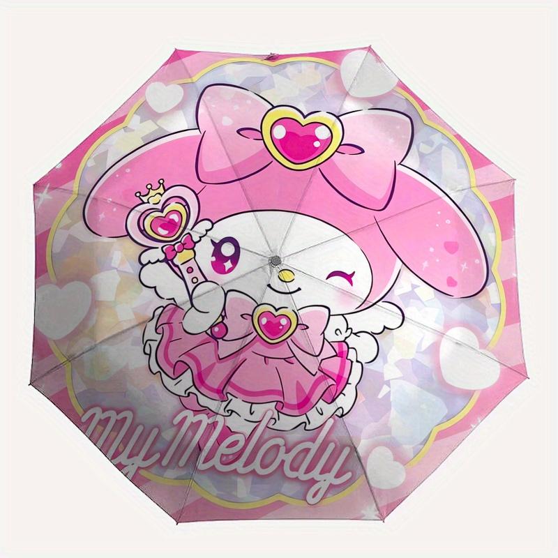 My Melody,Pink Bow Automatic Folding Umbrella Simple 8 Rib Design, Bright Cartoon Pattern, Durable Iron Frame, Suitable For Travel, Outdoor,