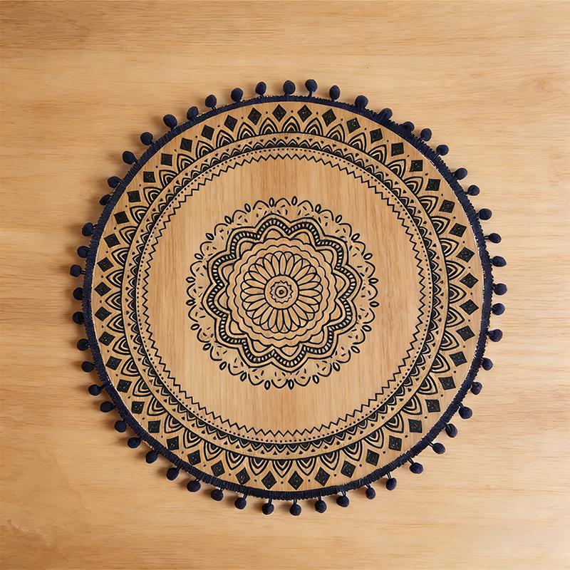 Boho Mandala Round Placemats Heat-Resistant Linen-Cotton Table Mats Washable Non-Slip Dining Decor