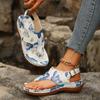 Large Size Herringbone Sandals for Women, Embroidered with Ethnic Style Flowers, with A Back Strap and Sloping Heel Sandals