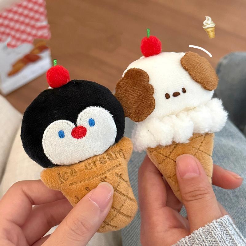Chaveiro de Pelúcia Animal de Desenho Animado Fofo Sorvete Kawaii Cachorro Coelho Urso Boneca de Pelúcia Pingente Brinquedo Argola de Chave Decoração de Mochila Presentes