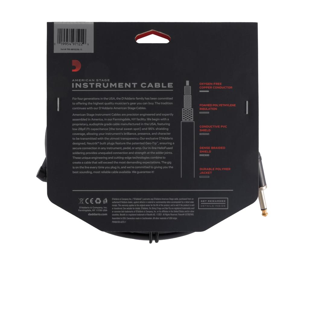 D'Addario American Stage Instrument Cable PW-AMSGRA-15 (4.6m S-L) - Shielded Guitar Cable