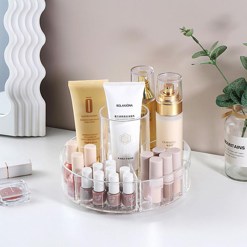 Acrylic Desktop Transparent 360° Rotating Storage Box Large Capacity Partitioning Cosmetics Storagetray Storage Tube