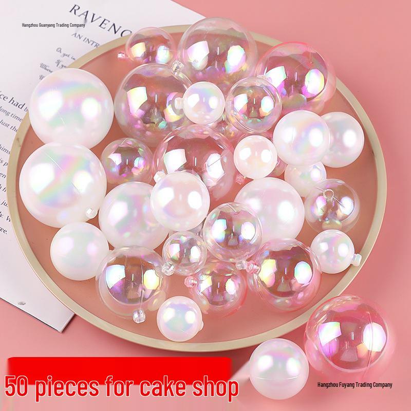50-Piece Iridescent Wishing Balls: Colorful Transparent Cake Decorations for Birthdays