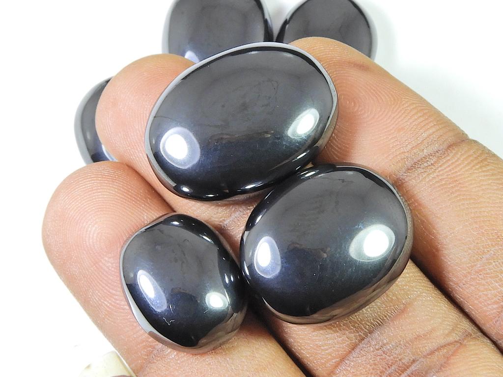 355Cts. Natural Gun Metal Oval Cabochon Loose Gemstone 08 Pcs Lot 18-25MM RQ-1186