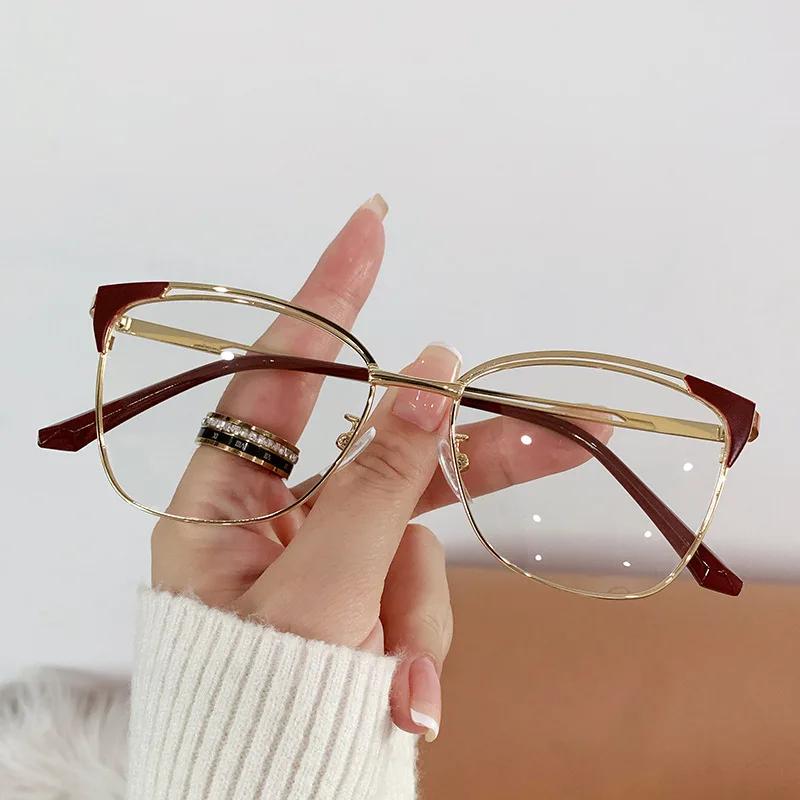 New Fashionable Luxury Metal Frame Women'S Flat Light Glasses Ultra Light Neutral High Quality Anti Blue Light Glasses