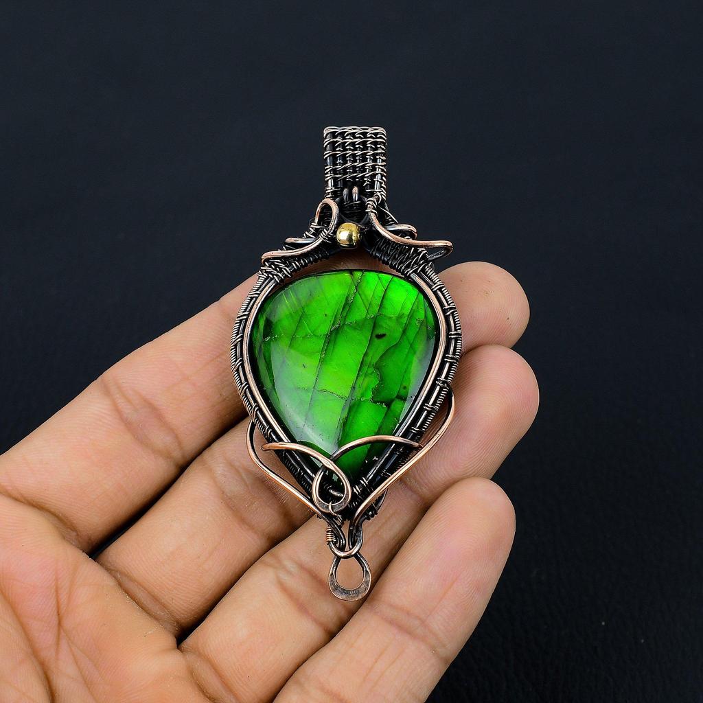 Green Flash Labradorite Pendant Gemstone Jewelry, 999 Copper Wire Wrapped Pendant, Handmade Jewelry Birthstone Pendant, Gift For Him