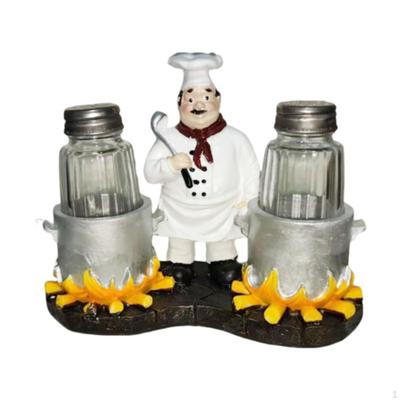 Y Juego de Salero y Pimentero Ollas Recargables Resina Decorativa Figura de Chef Tarro de Condimentos para