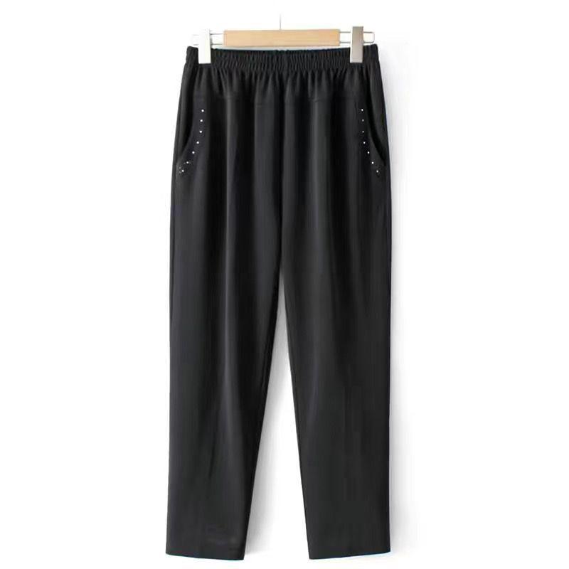 

Summer Ice Silk Loose Pants for Middle-Aged and Elderly Women - Straight Leg, Plus Size, Nine-Point Length XL (80-100 kg)