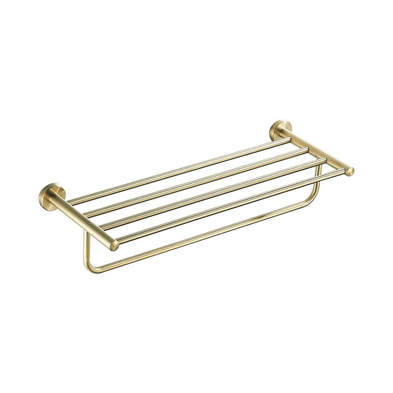 Gold Brushed Stainless Steel Bathroom Set: Towel Rack, Toilet Paper Holder, Storage Shelf, Clothes Hook, No Drill.