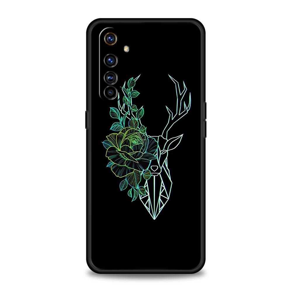 Dragon Flower Grass Line Art Phone Case For Realme 10 9 8 5G 7 6 GT2 Pro Plus 9i 8i C21 C11 C25 C35 GT Neo 2 3 3T Soft Cover