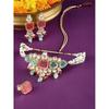 Mehrfarbige Steine ​​und Perlen, mehrreihiges Kundan-Choker-Halsketten-Ohrring- und Ring-Set für Frauen