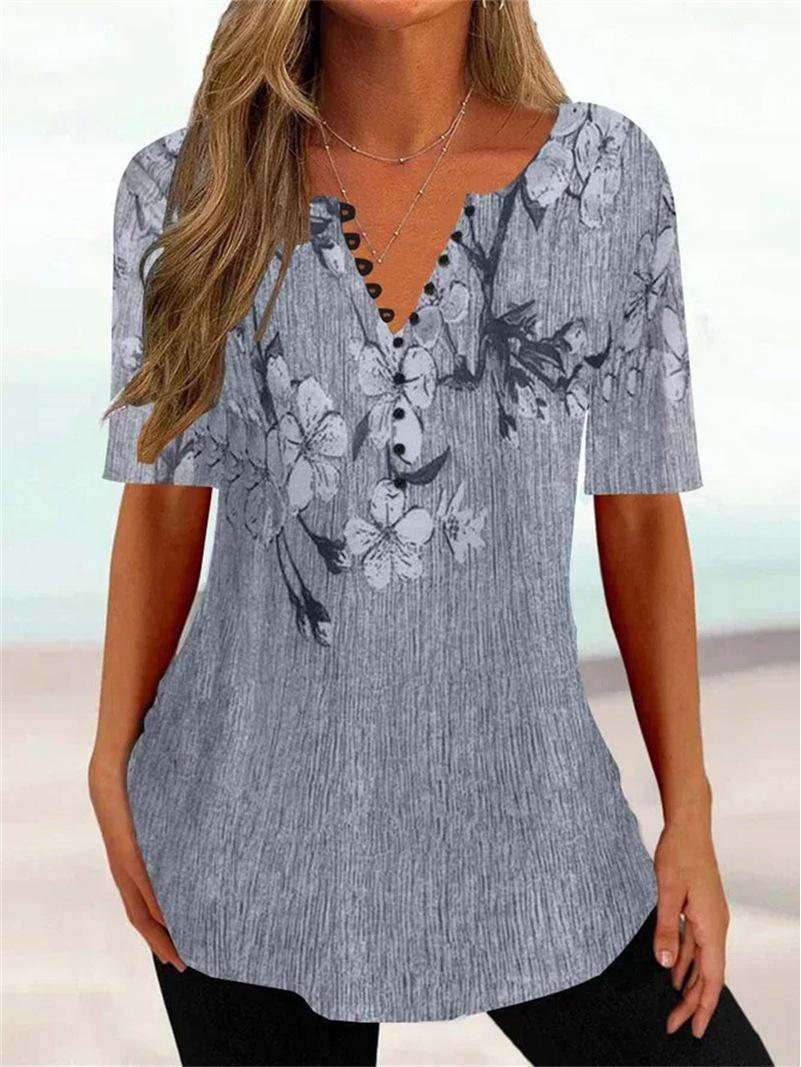 

Свободная рубашка с короткими рукавами и V-образным вырезом 2023 года для женщин L серый