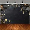One graduation background cloth, decorated with graduation caps, tassels and star patterns - elegant graduation decoration