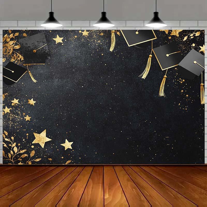 One graduation background cloth, decorated with graduation caps, tassels and star patterns - elegant graduation decoration