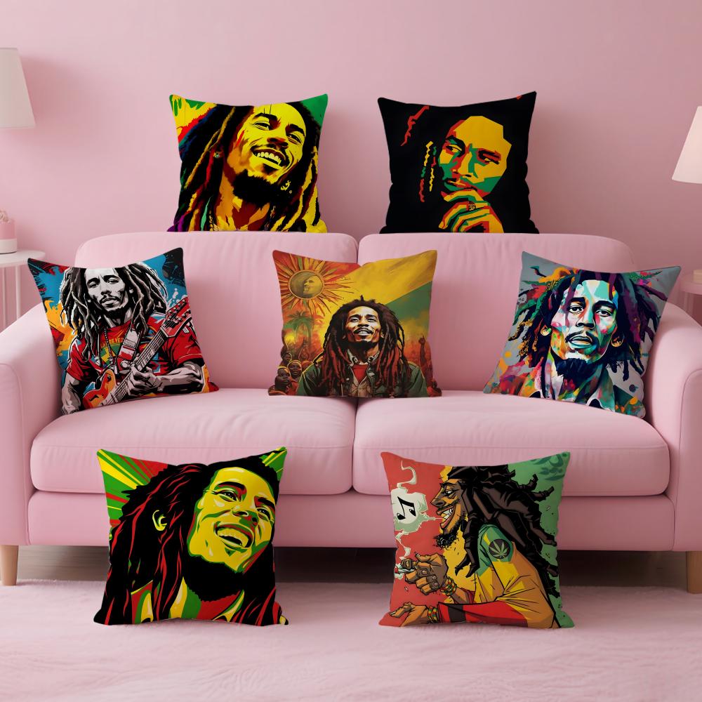 Reggae Music Bob MarleySinger Cushion Cover Pillow Case Soft Skin Friendly Fabric Concealed Zipper