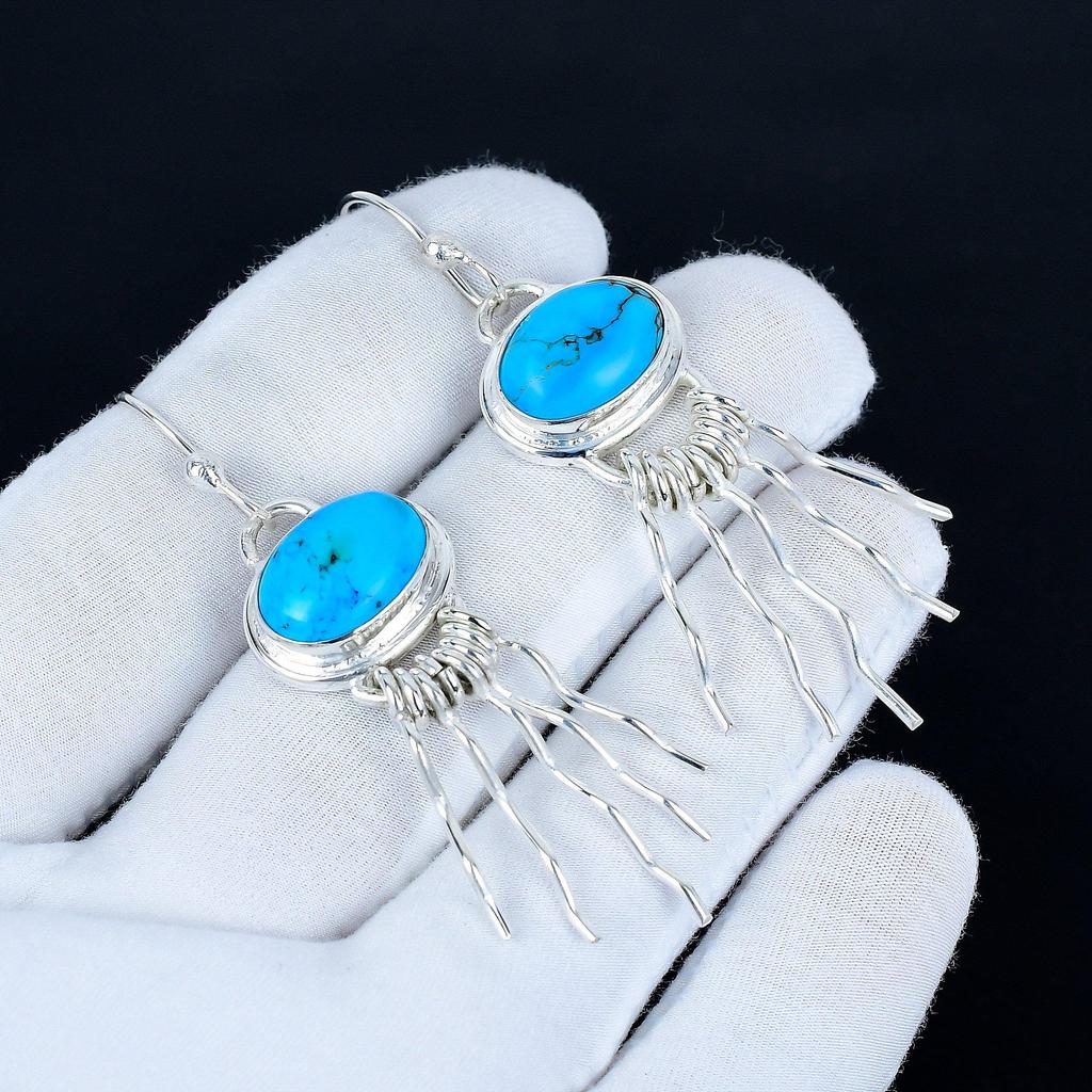 Sleeping Turquoise Gemstone Earrings, 925 Sterling Silver Earrings, Handmade Silver Earrings For Gift, Turquoise Dangle Earrings New Year Gift