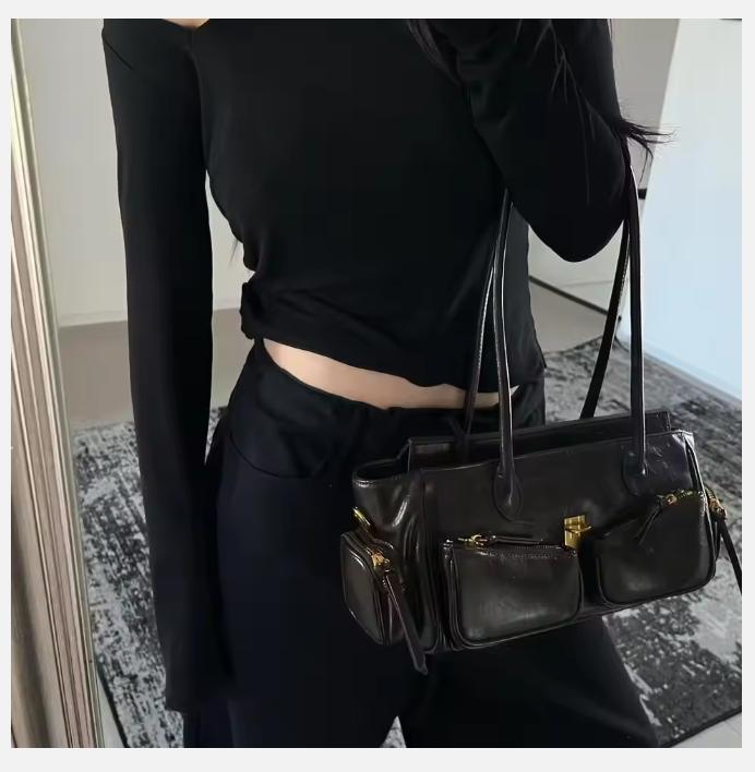 

High Street Coffee Shoulder Bags Purse Women Retro Hot Girls Casual Crossbody Bags Handbag Female Autumn Winter Y2k Bag