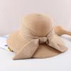 Small fresh sunshade basin hat simple strap bow straw hat women's summer travel big eaves cool hat beach hat