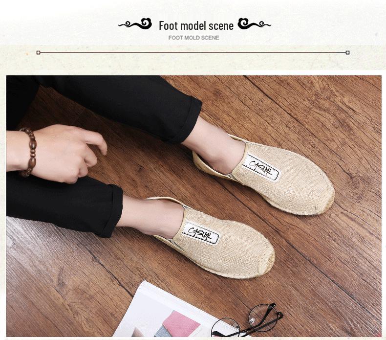 Men's Summer Canvas Slip-Ons: Breathable Linen Straw Weave, Shock-Absorbing Casual Shoes for Couples