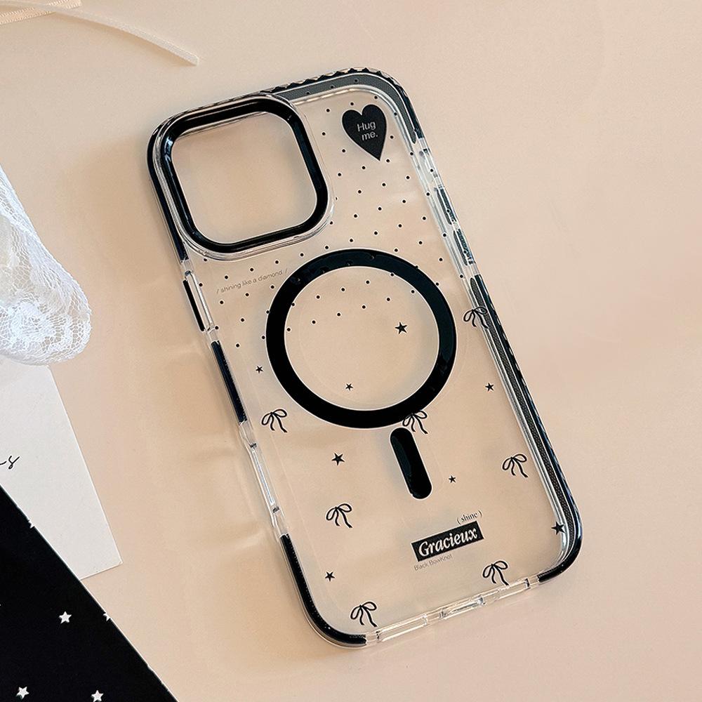 Polka Dot Bow Magnetic Suction Bracket Suitable for IPhone16 Mobile Phone Case 15Promax Transparent 13 Advanced 12 Anti Fall