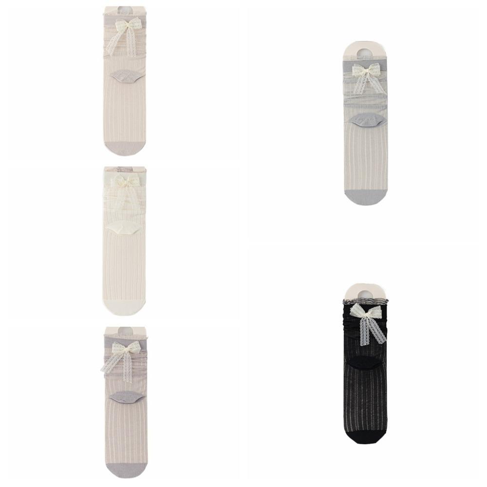 3Pairs Breathable Mid Tube Socks Ruffle Sweet Socks Women Fashion Mesh Bowknot Socks  Lady