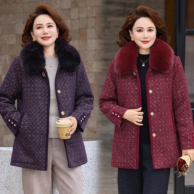 Autumn and winter coat long suit noble middle-aged women's winter plush woolen coat