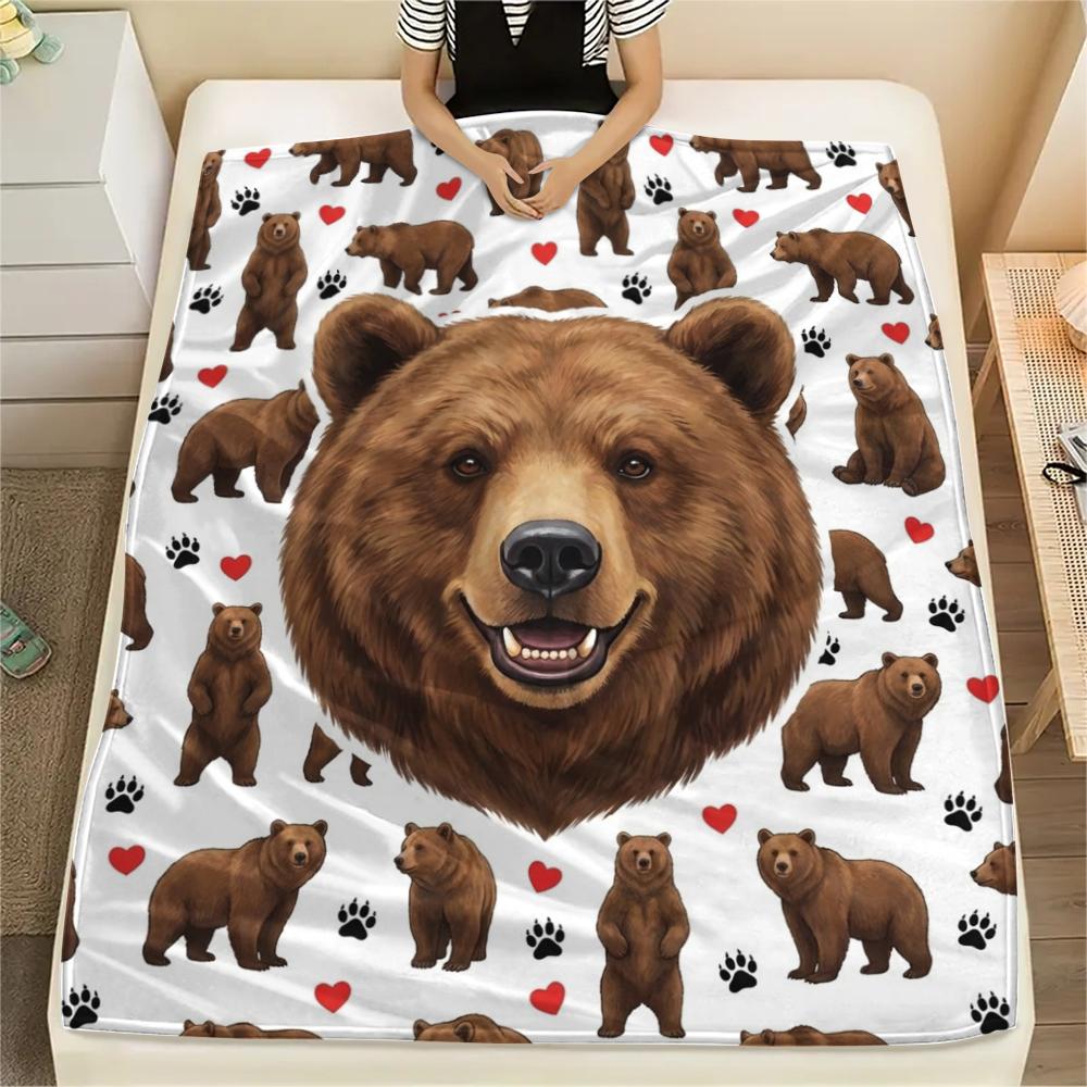 1 ks flanelová deka s potiskem kreslených zvířátek, Vysoká kvalita, Pro všechna roční období, Domácí dekorace, Teplo a pohodlí, Perfektní jako vánoční dárky