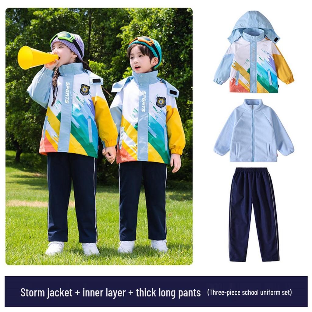 Dziecięcy Zestaw Wiatrówki na Jesień/Wiosnę do Szkoły Podstawowej (Trzy-częściowy) - Nadaje się na zawody sportowe dla pierwszej klasy i do przedszkola.