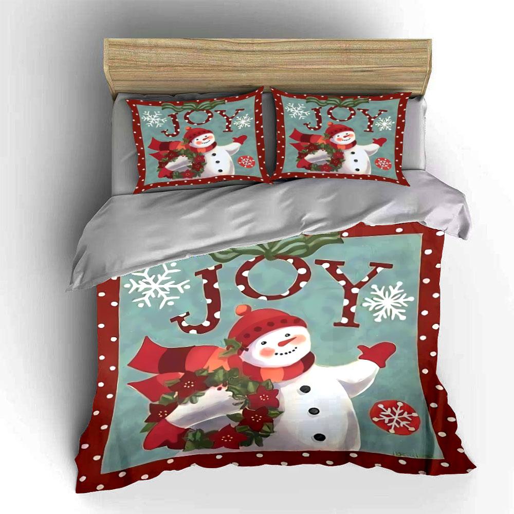 Snowman with Joy & Wreath Bedding Duvet Cover Set Duvet Cover Pillowcases (1*Duvet Cover 2*Pillowcases, without duvet insert)