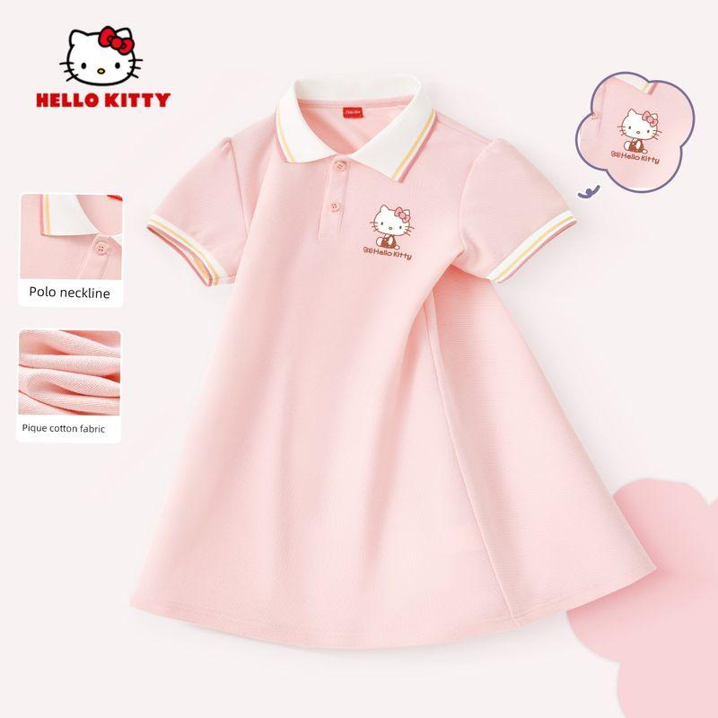 Hellokitty Girls  Dress Summer 2025 New Pink Kidsren s Polo Dress Stylish Big Girl Dress Ti Zuo Mei K Raspberry Powder 150