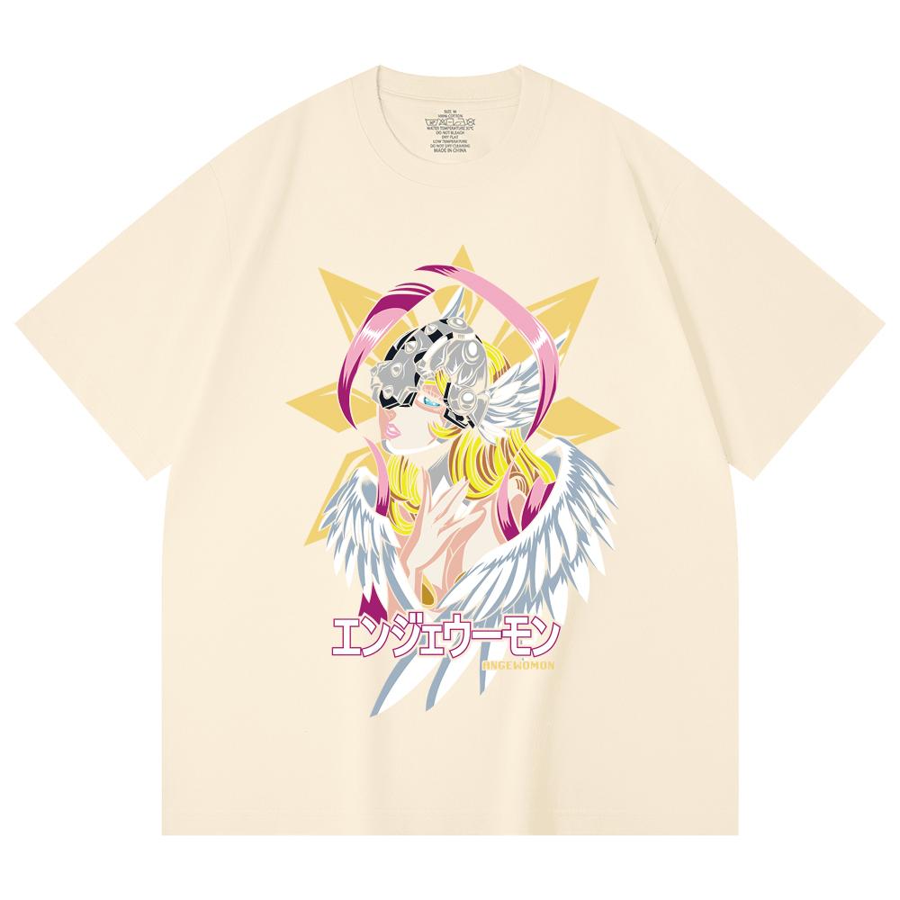 230 g/m² 100% Baumwolle Digimon V5 Angewomon Aufdruck Unisex Schweres Baumwoll-T-Shirt