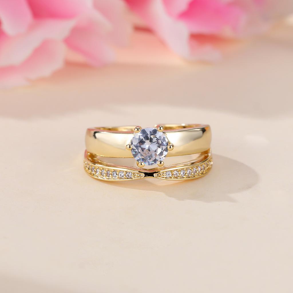 Zhe Huang's explosive gold six-claw white diamond open ring, exquisite and versatile simple dating women's ring