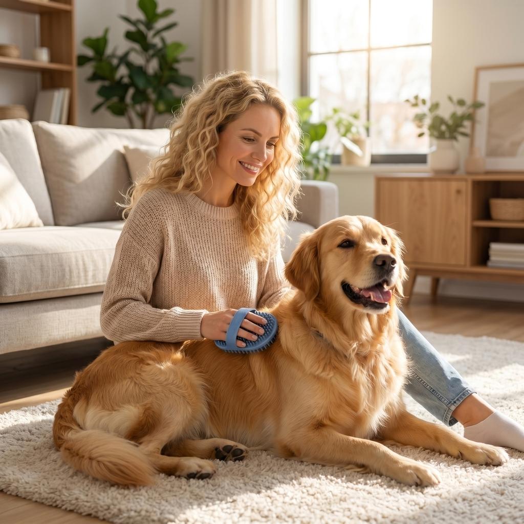 Pet Bath Brush Silicone Grooming Scrubber Massage Brush for Dogs Cats Fur Cleaning and Shedding Control Durable Soft Bristles