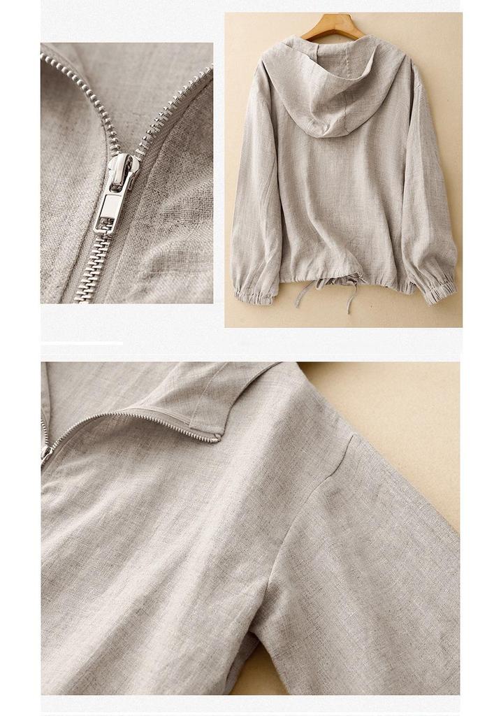 2026 Spring/Summer Hooded Windbreaker with Batwing Sleeves - Raw Cotton Linen Sun Cover-Up