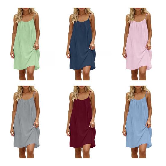 Women's Backless Cami Dress Solid Sleeveless Mini Dress Above Knee A-Line Skirt Soft Breathable Fabric Summer Beach Casual Travel Dress