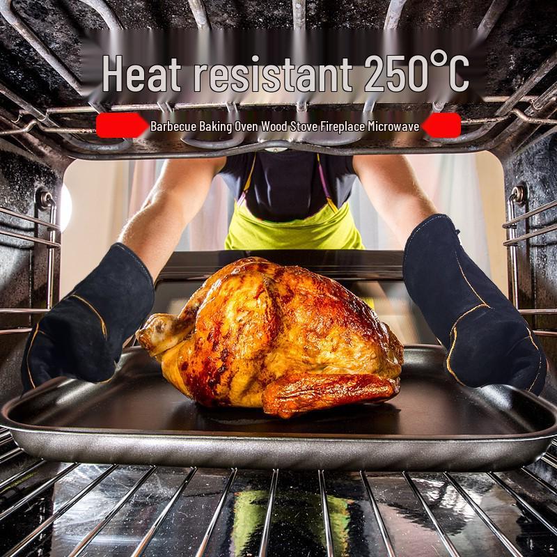 Heat-Resistant BBQ Grill and Welding Gloves - Long Cowhide Protective Wear