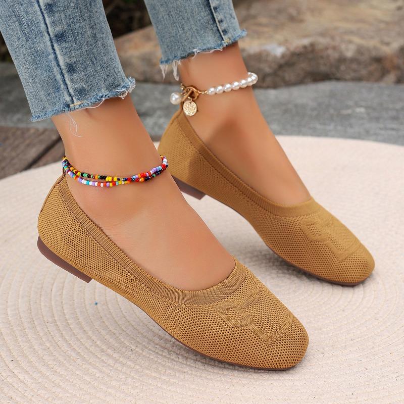 Fashion Spring Flat Shoes Fashion Square Head Shallow Mouth Mesh Cloth Breathable Soft Sole Anti-slip Wear-resistant Cloth Shoes