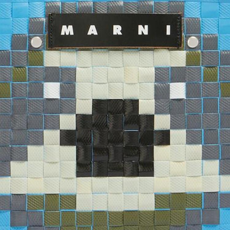 Marni Market Letter Patch Woven Fabric Polypropylene Tote Shopping Bag Women tote Light-Blue SHMH0063JBRF08100B30