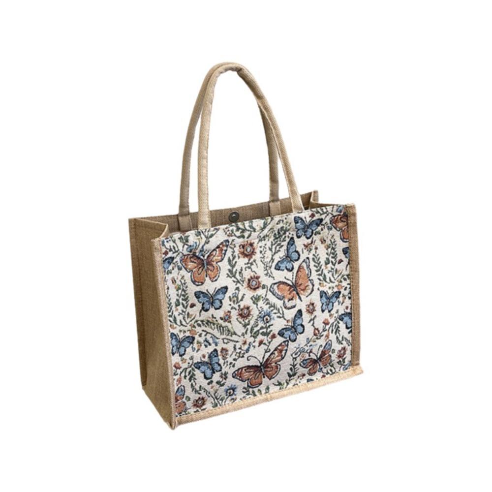 Flower Floral Pattern Shoulder Bag Canvas Geometric Cloth Bag Casual Ethnic Style Handbag Women