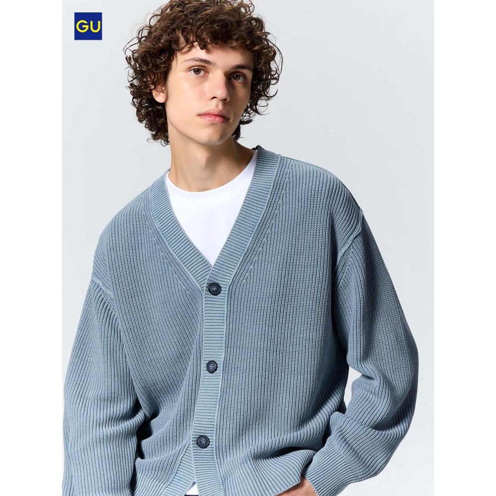 Uniqlo Gu Wash Ribbed V Neck Cardigan