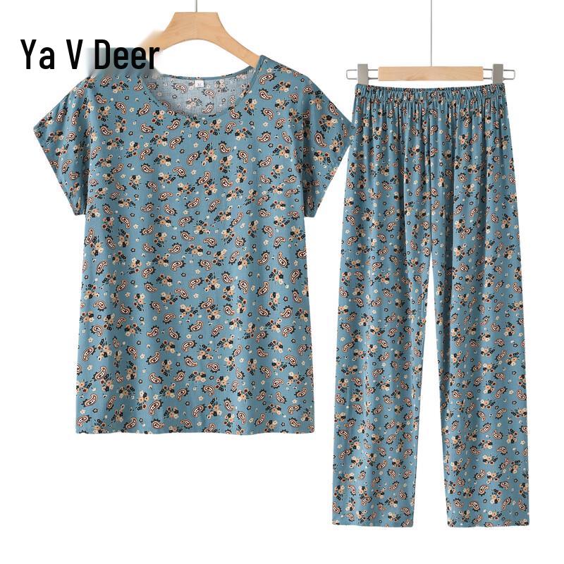 Yalu Women s Floral Print Cotton-Linen Summer Set 2XL