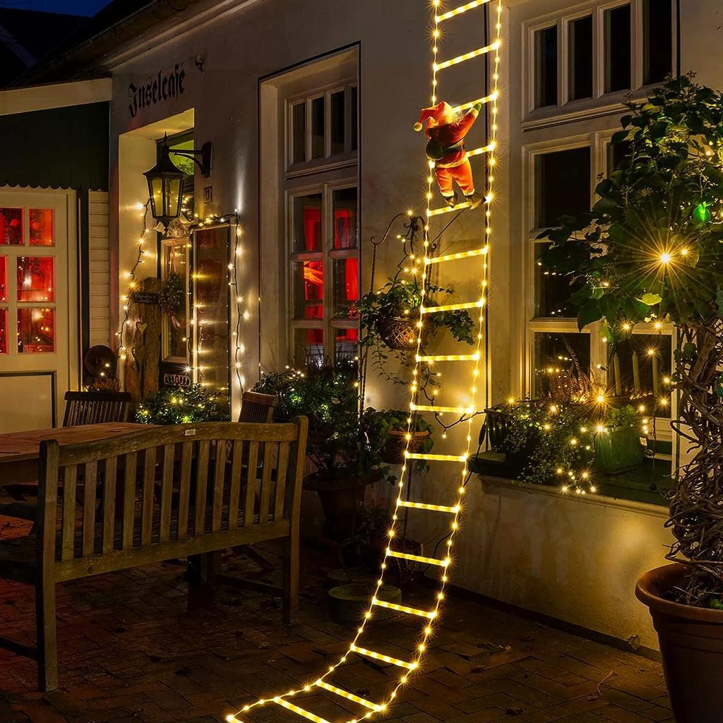 3M Weihnachtsmann Kletterleiter Warmes Licht Weihnachtsdekoration Zuhause Außen Garten Weihnachtsbaum Ornament Neujahrsgeschenk