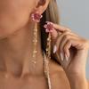 Enamel Flower Long Tassel Stud Earrings Boho Pearl Crystal Chain Dangle Earrings for Women Vacation Jewelry