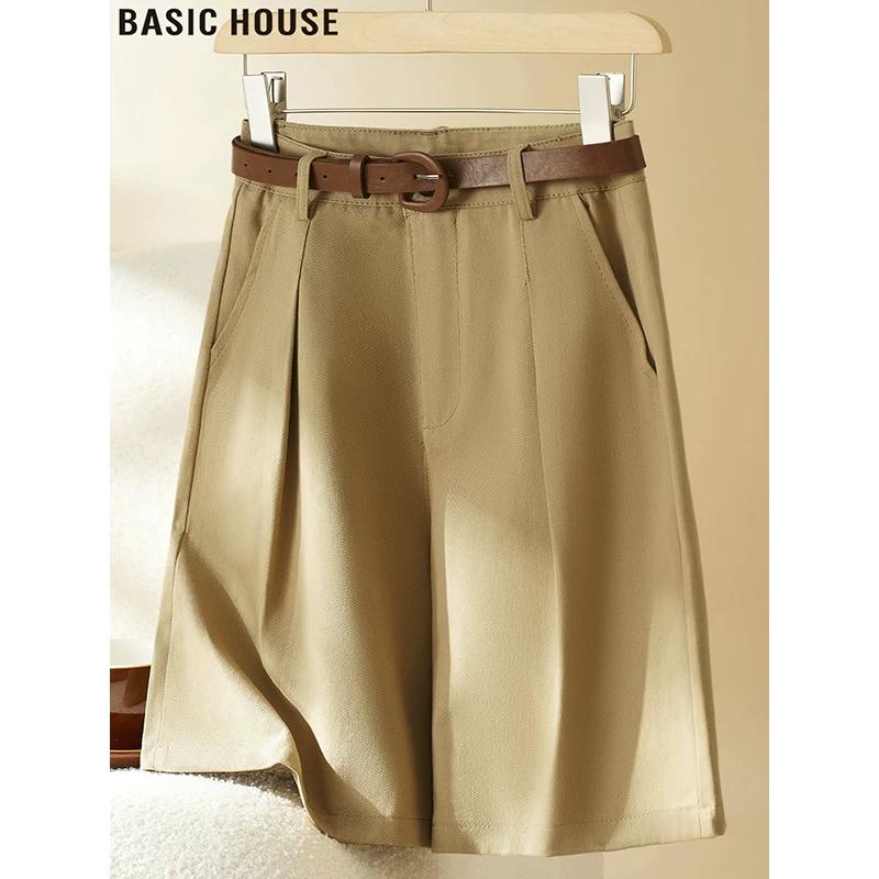 Basic House Khaki High-Waisted Wide-Leg Casual Shorts M хаки