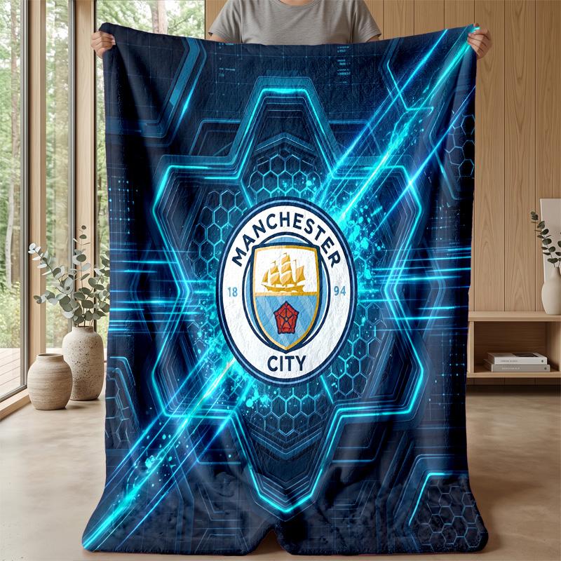 Manchester City Theme Blanket Soft Flannel Blanket Plush Throw Blanket Cozy Sofa Bed Blanket for Home Decor