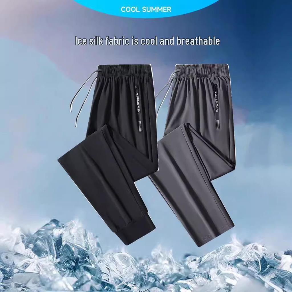 Men's Plus Size Quick-Dry Ice Silk Joggers - High Elasticity, Straight Leg, Sun Protection.