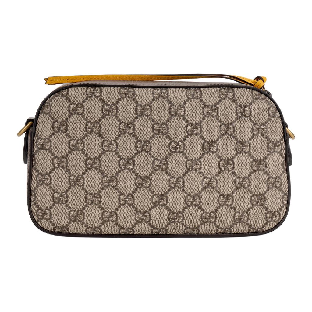Gucci Neo Vintage Serie Gouden Folie Logo Metalen Tijgerkop Monogram Canvas en Leer Camera Tas Unisex Schoudertas Ebbenhout Bruin 476466-K9GVT-8856