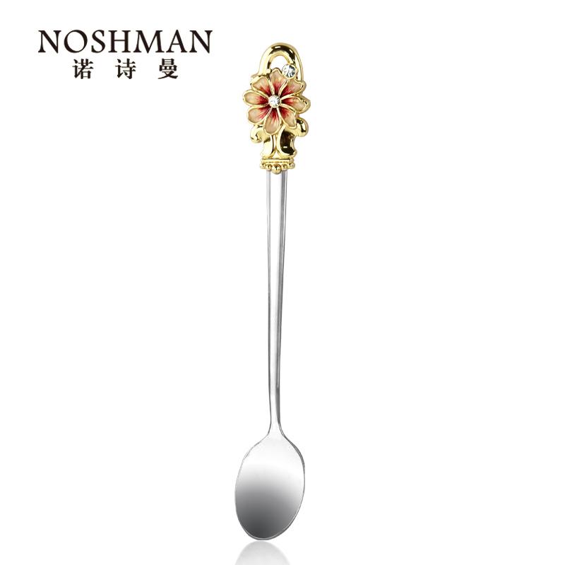 Stainless Steel Coffee Spoon, European-style Household Creative Flower Enamel Juice Stirring Spoon